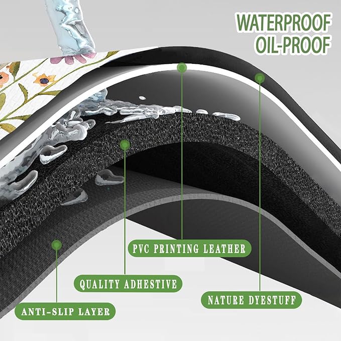 Bulijojo Wildflower Floral Anti Fatigue Kitchen Floor Mats Set of 2 Waterproof Kitchen Sink Runner Rug Standing Mat Cushioned Kitchen Rugs Comfort Doormat 17"x47"+17" x30“
