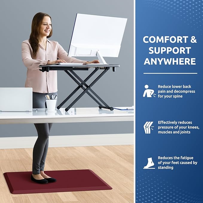 KitchenClouds Kitchen Mat Cushioned Anti Fatigue Rug 17.3"x28" Water Resistant Non Slip Kitchen Standing Desk Mat Comfort Floor Mats for Kitchen House Sink Office (Red)