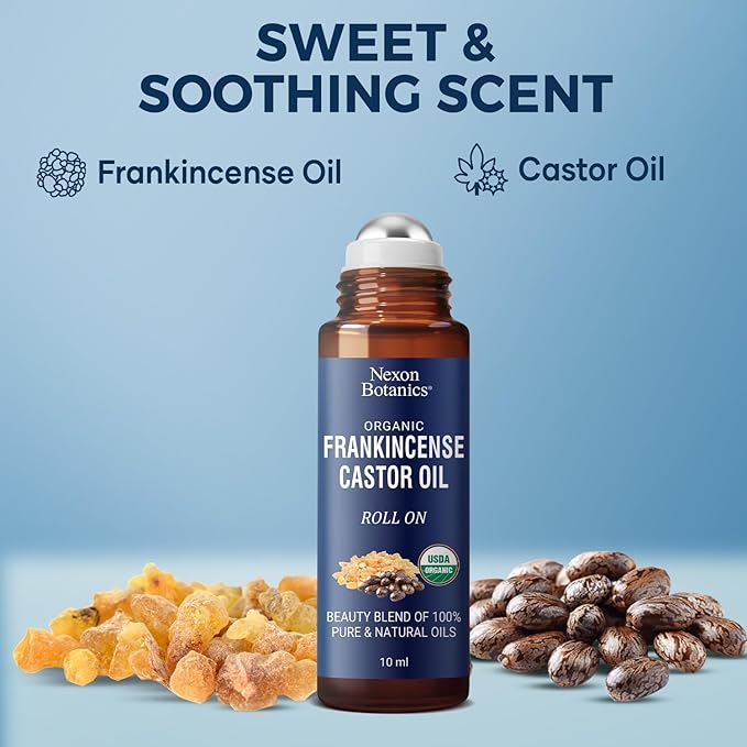 Organic Castor Oil and Frankincense Eye Roller 10 ml - Natural Essential Blend for Under Eye Puffiness & Fine Lines - Lightweight Roll On - Nexon Botanics