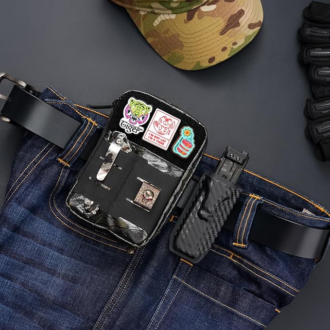 TACTICAL GEEK EDC Compact Waist Pocket Pouch, Multi-Purpose Molle EDC Pouch Gadget Organizer (E2.0-Black Camo)
