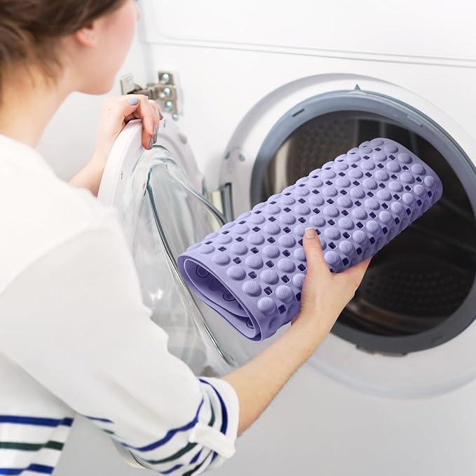 OTHWAY Bath Tub Shower Mat Non Slip, Bathtub Floor Liner Mats for Inside Shower Bathroom, Suction Cups and Drain Holes for Feet Scrubbing, Machine Washable, Soft on Feet, 35x16 Inch, Lavender