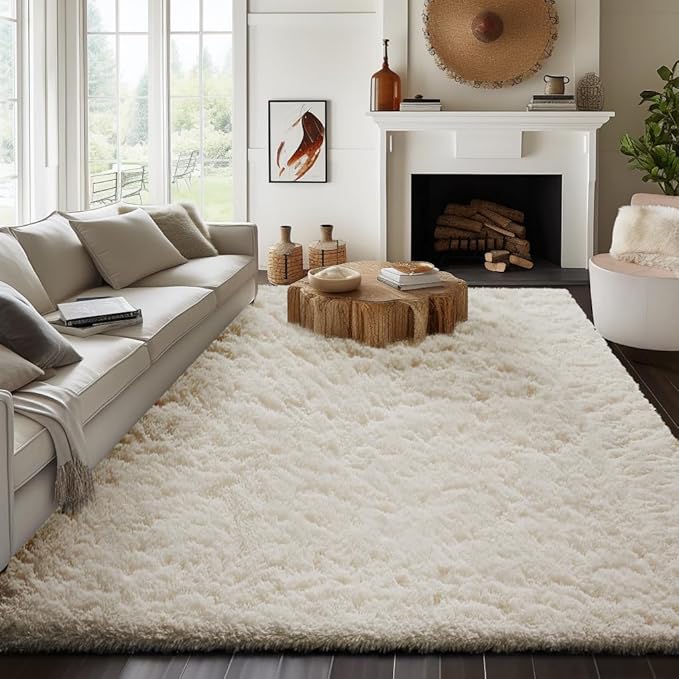 Ophanie 8x10 Area Rugs for Living Room, Washable Non-Slip Fluffy Soft Large Shag Bedroom Carpet, Ivory Big Indoor Nursery Rug, Carpets for Boy and Girls Room Dorm Home Decor Aesthetic