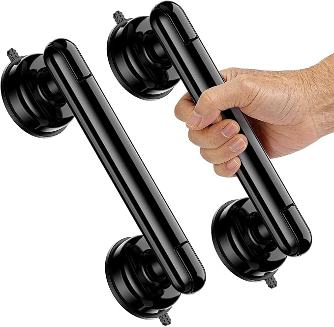 Upgraded 2-Pack Grab Bars for Shower Bathroom Wall, Heavy-Duty Suction Grab Bars Shower Handle Safety for Elderly Seniors Handicap, No Drilling Tool-Free, Easy Removal and Reusable (Black)