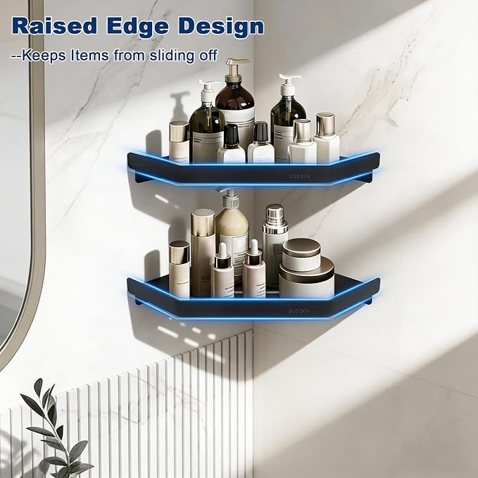 NearMoon Bathroom Shower Caddy 2 Pack, 304 Stainless Steel Shower Organizer, Screw Mounted (Diamond Corner Shelf, Matte Black)