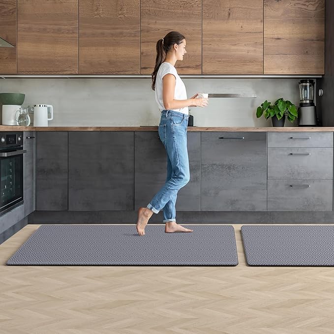 Mattitude Kitchen Mat 2PCS Kitchen Rugs Cushioned Anti-Fatigue Rug Waterproof Standing Desk Mat Kitchen Mats for Floor Kitchen Rug Set for Kitchen, Sink, Office 17.3"×30"+17.3"×47" Light Grey