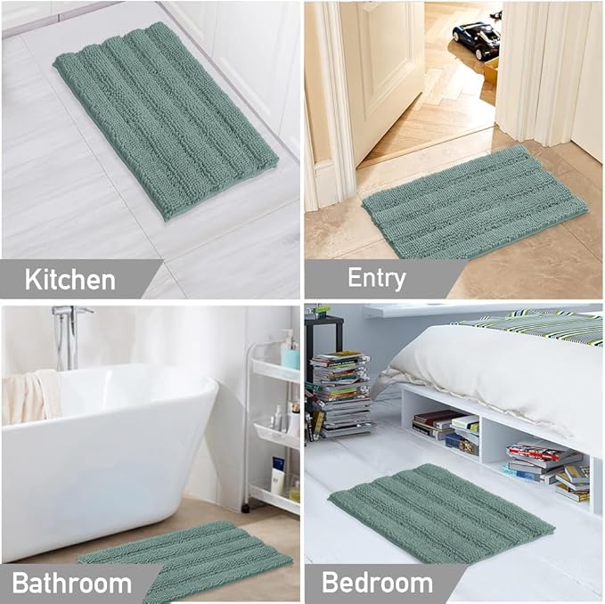 Turquoize Non Slip Shaggy Bathroom Rugs Blue Bath Rugs for Bathroom Chenille Bath Rugs 1 Piece Bath Mat Set Super Absorbent Shower Rug for Tub Mats, 17"x 24", Duckshell Blue