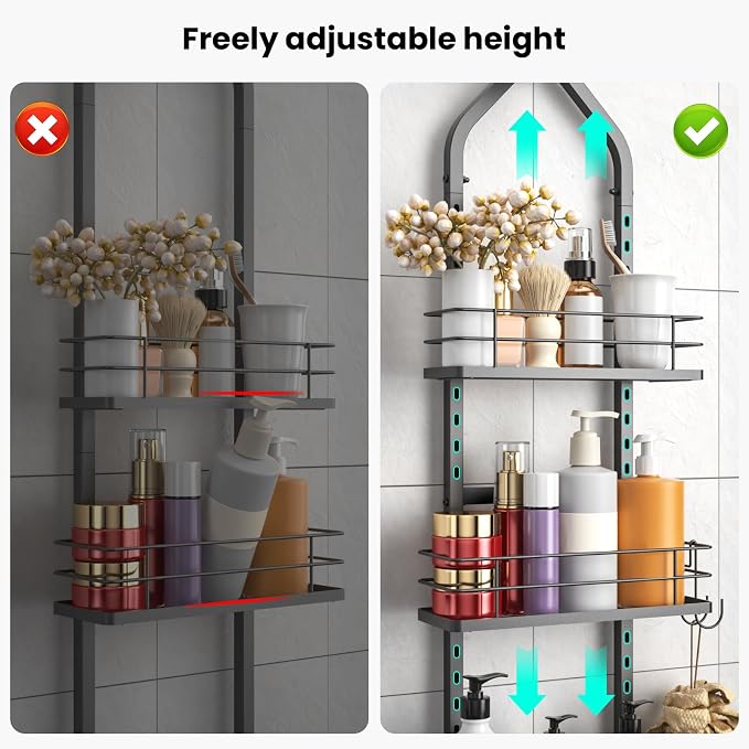 Shower Caddy Hanging (Black), Adjustable Anti-Swing-Over The Shower Head Caddy, 4 Tier Stainless Steel Bathroom Storage Organizer Bathroom Shelves Basket Rack Shower Caddies (4Tier)