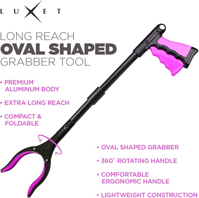 Grabber Reacher Tool 19 Inch Long, Foldable Pick Up Stick - Strong Grip Magnetic Tip - Heavy Duty Trash Picker Claw Reacher Grabber Tool Elderly Wheelchair Mobility Aid (Pink)