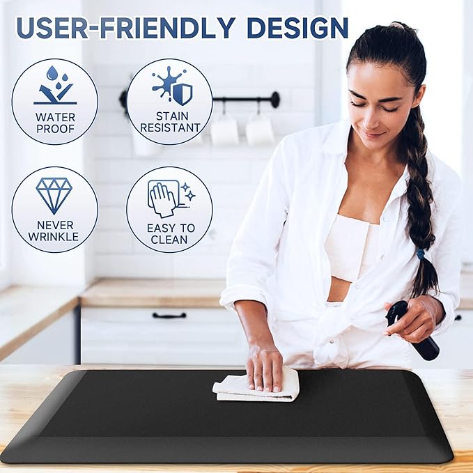 4/5 Inch Thick Kitchen Mats for Floor, StepRite Kitchen Rug for Standing Desk, Non-Slip, Thicker, Stain & Water Resistant, Comfort Anti Fatigue Floor Mat for Home, Kitchen, Office - Black,54 * 22''