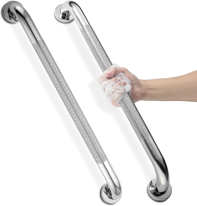 Grab Bars for Shower, Zynuhmo 2 Pack 24 Inch Anti Slip Bathroom Safety Grab Bar 1.25" Diameter Stainless Steel Shower Handrail for Handicap Injury Pregnant Senior Assist Shower Handle(Polished Nickel)