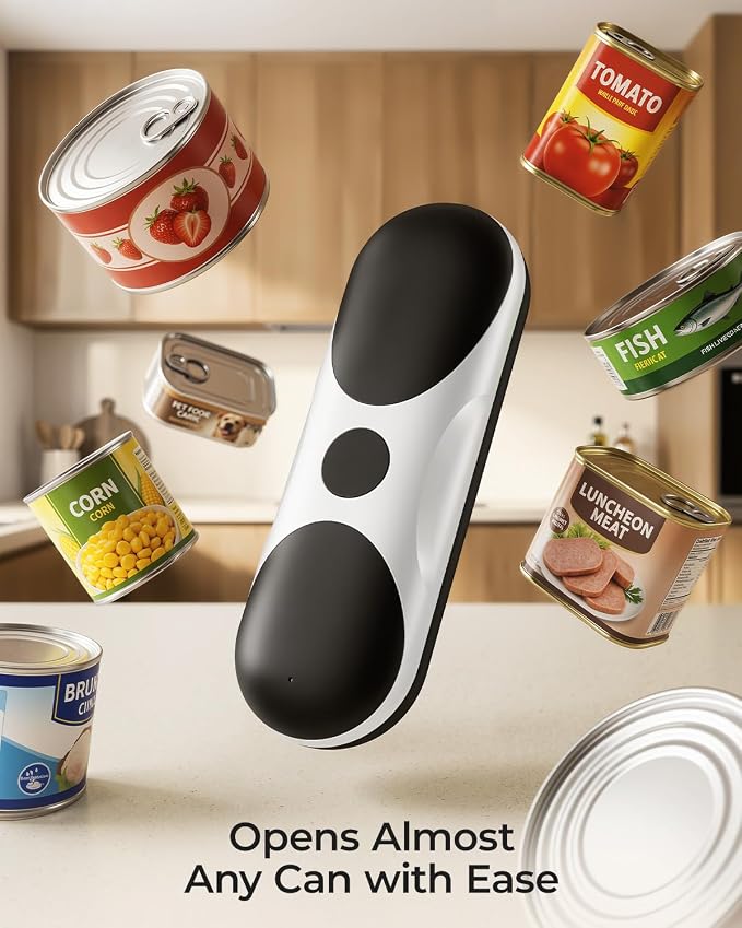 Electric Can Opener, One-Touch Automatic Can Opener, USB Rechargeable Electric Can Opener for Seniors with Arthritis, Side Cut, Smooth Edge, Handsfree, for Any Size Cans (Black/White)