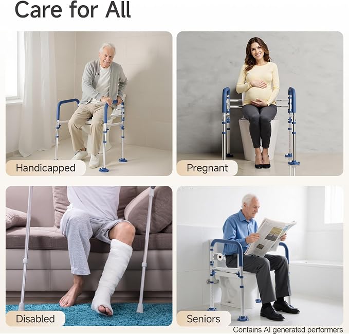 Loyoda Toilet Safety Rails for Seniors,Height-Adjustable Toilet Frame Width-Adjustable Toilet Handles Toilet Rail Provides Support for Seniors ， Pregnant ，Disabled