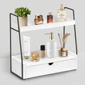 2-Tier Bathroom Organizer Countertop with Drawer, Wood Counter Organizer for Bathroom Decor, Sink Shelf for Vanity Storage, Makeup Tray for Perfume Skincare, Spice Rack Bedroom Kitchen Corner ﻿