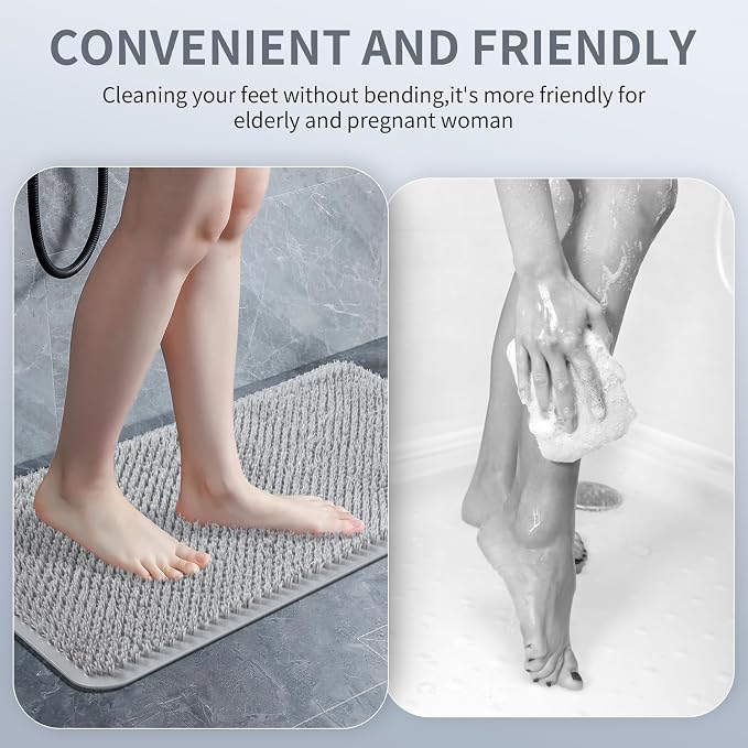 Yolife Shower Foot Scrubber Mat, Anti-Slip Bath Mat with Scrub Bristles, Soft Shower Foot Massager with Strong Suction Cups for Soothe Achy Feet, 25.6" x 13.4"