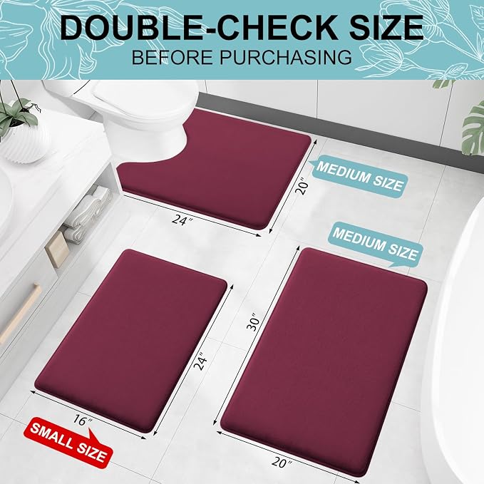 Smiry Memory Foam Toilet Rugs U-Shaped 20x20, Extra Soft Absorbent Non-Slip Contour Bathroom Rugs, Machine Washable Bath Mats for Toilet, Burgundy
