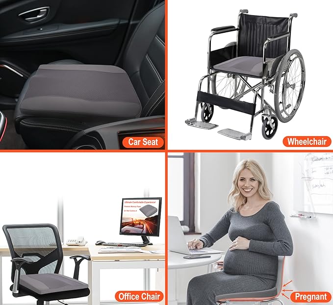 Lofty Aim Car Seat Cushion, Comfort Memory Foam Car Cushions for Driving - Sciatica & Lower Back Pain Relief, Driver Seat Pillow for Auto, Office Chair, Wheelchair - Gray