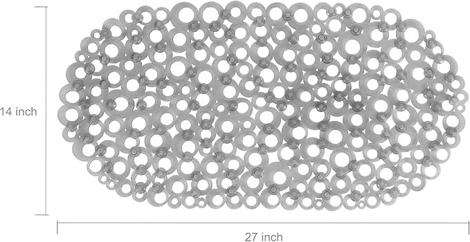 WELTRXE Oval Bathtub Mat Non Slip, Grey Bubbles Bath Mats for Tub, Shower Mat with Drain Holes, Suction Cups, Machine Washable Bath Tub Mat, BPA, Latex, Phthalate Free for Bathroom, 27 x 14 Inch