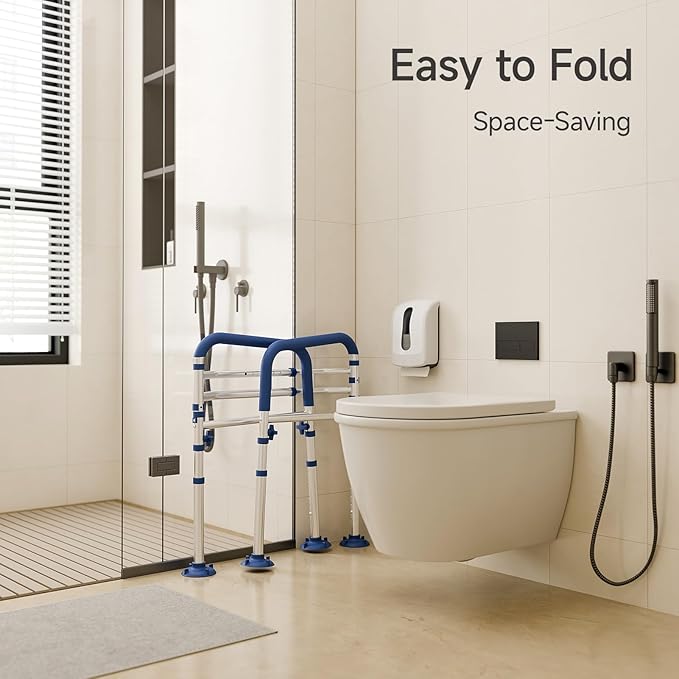 Loyoda Toilet Safety Rails for Seniors,Height-Adjustable Toilet Frame Width-Adjustable Toilet Handles Toilet Rail Provides Support for Seniors ， Pregnant ，Disabled