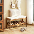 STDDRE Shoe Bench Entryway Bamboo 2-Tier Shoe Rack with Cushion Padded Seat Shoe Bench Organizer Stable for Entry, Hallway, Living Room, Bedroom, Closet (31.5 * 11.4 * 16.5IN, Brown-Beige)