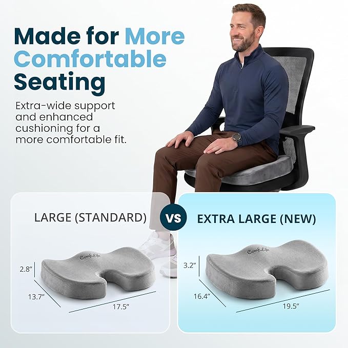 ComfiLife Extra Large Gel & Memory Foam Seat Cushion - Doctor Recommended Office Chair Cushion, Car Seat Cushion - Back & Sciatica Pain Relief - Wide Seat Cushion for Big & Tall (Gray)
