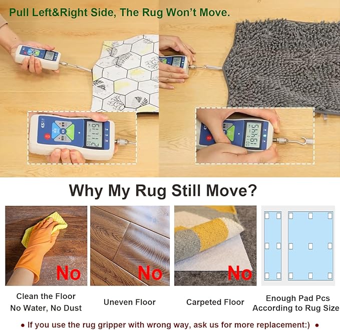 Rug Corner Gripper Non Slip - Self Adhesive Rug Pads Grippers for Hardwood Floors, Reusable Carpet Tape for Tile Floors, Cuttable Rug Stickers Keep Corners Flat (12x12cm)