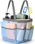 Temede Mesh Shower Caddy Tote, Large Shower Caddy Basket Portable, Quick Dry Hanging Toiletry Bag, 8 Storage Pocket Bath Organizer for College Dorm Room, Gym, Bathroom, Camp, Travel (Blue)