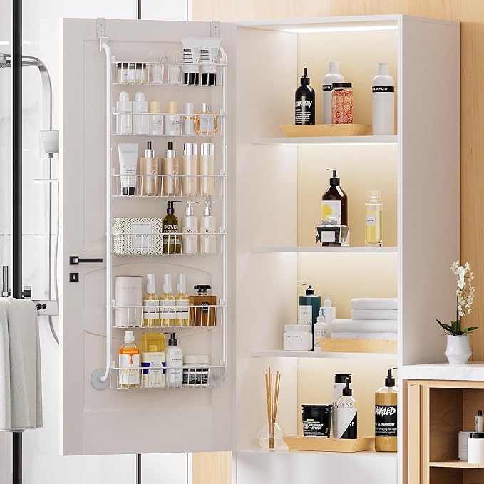 Delamu Over the Door Pantry Organizer, 6-Tier Pantry Organizers and Storage, Metal Cabinet Door Organizer, Hanging Spice Rack Shelves for Home & Kitchen, D5 x W18 x H50 inch, White