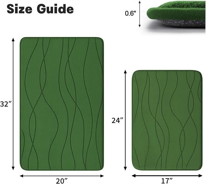 YIHOUSE Memory Foam Bathroom Rug Sets 2 Piece, Ultra Absorbent Bath Mat for Bathroom - Non-Slip Machine Washable & Dry Quickly, 2 Piece Bathroom Mat Set,Green,(17"x24"+20"x32")