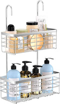YUOROS Shower Caddy Hanging, 2 Tier Over the Door Shower Organizer Rack 304 Stainless Steel Rustproof Bathroom Storage Shampoo Holder Basket (Silver)