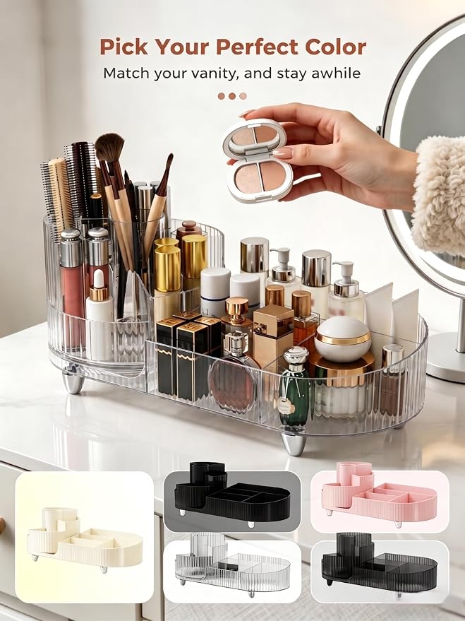 Booklov Rotating Makeup Organizer for Vanity, Large Capacity Cosmetic Display Case, Clear Acrylic Countertop Beauty Storage Holder for Skincare, Brush Eyeshadow Lipstick, Counter Desk, Crystal Clear