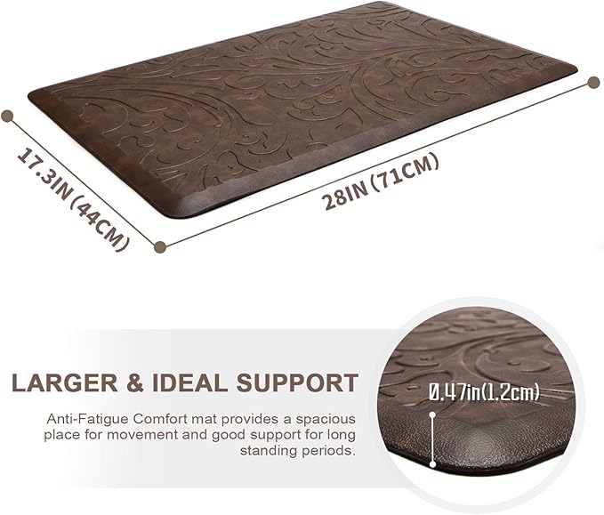 KMAT Kitchen Mat Cushioned Anti-Fatigue Floor Mat Waterproof Non-Slip Standing Mat Ergonomic Comfort Floor Mat Rug for Home,Office,Sink,Laundry,Desk 17.3" (W) x 28"(L),Brown
