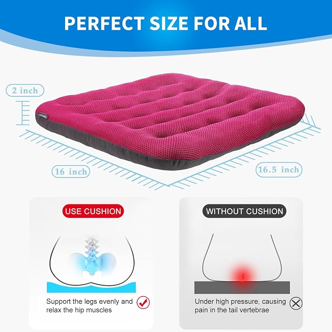 SINOSSO Excellent Support Effect Office Chair Cushion 1 Pack, Luxury Air Mesh Breathable Non-Slip Desk Computer Seat Cushion, Kitchen Dining Room Square Chair Pad (1 Count, Rose Pink)