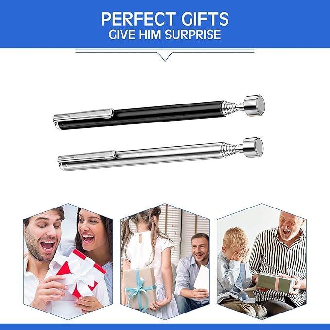 2 Pieces Magnetic Telescoping Pick-Up Tool with Pocket Clip 3 Lb Extendable Magnetic Grabber Reacher Tools 25 Inch Flexible Magnet Retrieval Stick Gadget Suitable Gifts for Men