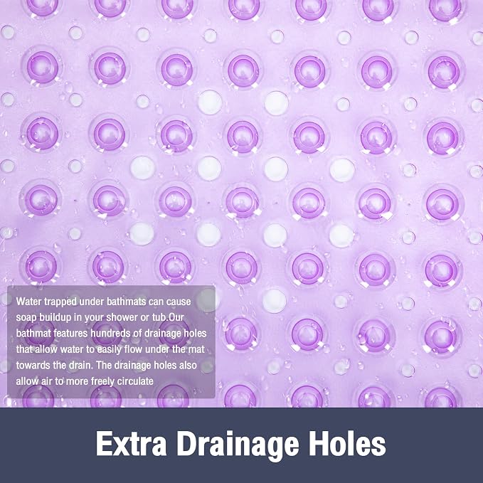 Extra Long Bathtub Mat Non Slip, Clear Purple Soft Bath Mat for Tub 40 x 16 Inch Full Size, Bath Tub Shower Mats for Bathroom Floor, Big Suction Cups and Drain Holes, Easy Washable, BPA Free