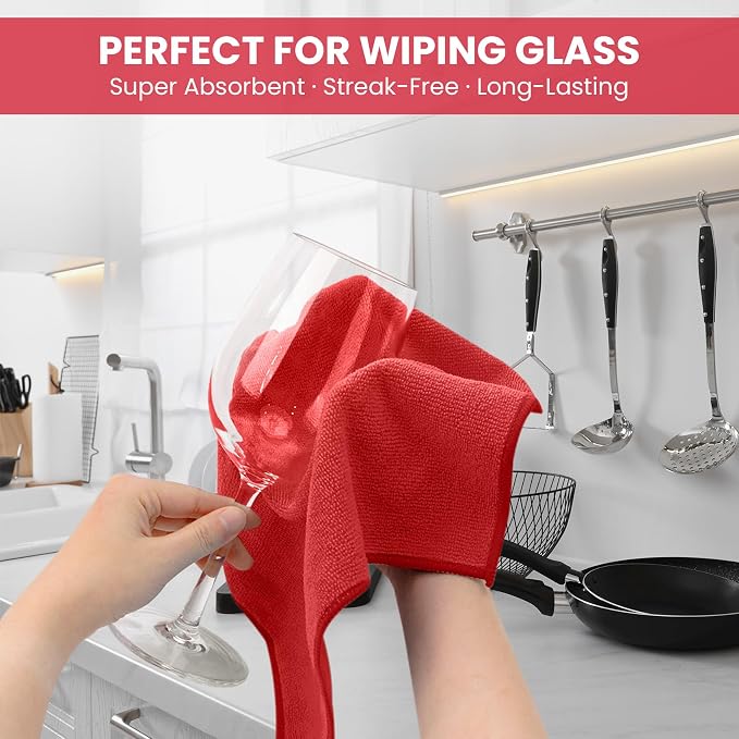 SIFANGKE Microfiber Cleaning Cloth, 12 Pack Red Cleaning Rags for Housekeeping, Reusable Microfiber Towels for Car, Kitchen, Bathroom and Household Cleaning Supplies, 11.8"X11.8"