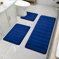 BYSURE Navy Blue Memory Foam Bath Mats, Non Slip Extra Soft Absorbent Machine WashableToilet Bathroom Rug Set 3 Piece (20"x32"+24"x44"+U Shape 20"x24")
