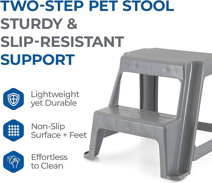 Gracious Living 16-Inch Tall Plastic 2 Step Stool, Portable Dual Step Ladder Foot Stool for Kitchen, Bathroom, Bedroom, and Garage, Gray (4 Pack)