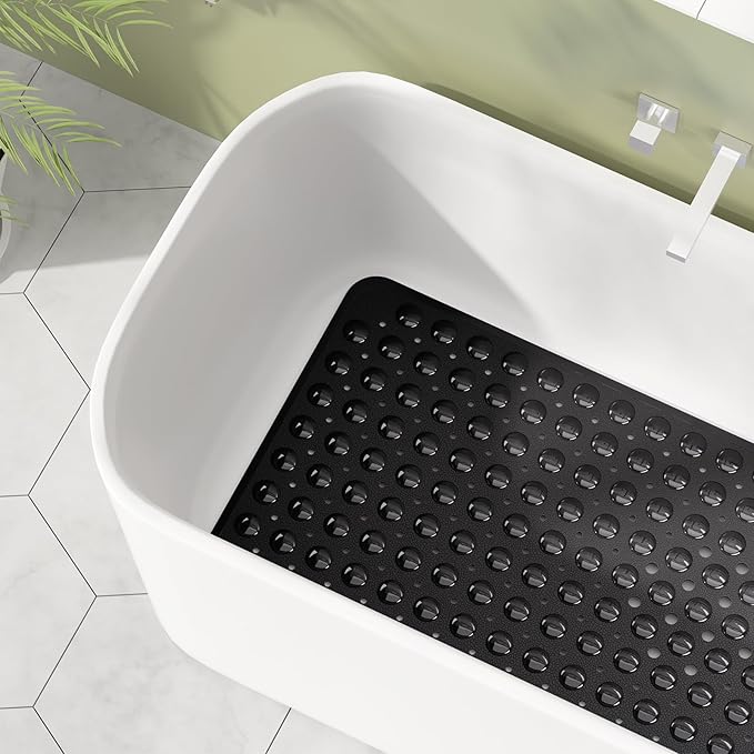 AmazerBath Shower Mat Non Slip 40 x 16 Inches, Shower Stall Mats with Suction Cups and Drain Holes, Non Slip Bath Mat for Tub for Elderly & Kids, Clear Black