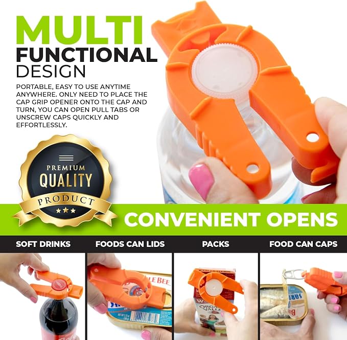 Multifunctional Bottle and Can Opener, Plastic Water Bottle, Twist-Off, Pull Tab Soup, for Weak Hands, Seniors, Elderly, Rheumatoid Arthritis, Bottle Gripper, Ergonomic (Three Pack)