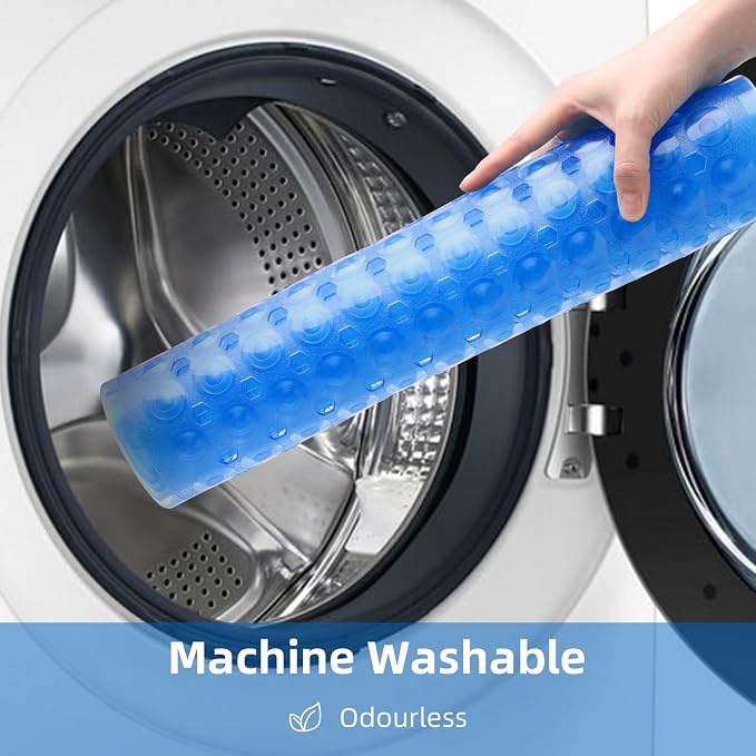 ZHICHENG Bath Tub and Shower Mats, Non-Slip 39 x 16 Inch Extra Long Bath Mat, Machine Washable Bathtub Mat with Drain Holes, Suction Cups for Bathroom (Colour Blue)