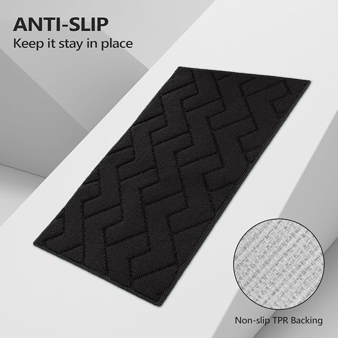 hicorfe Kitchen Runner Rugs and Mats Sets,2 Pieces Absorbent Non-Slip Kitchen Rug,Comfort Kitchen Mat for Floor,Washable for Kitchen,Hallway,Office,Sink,Laundry(24"x71"+24"x35",Black)