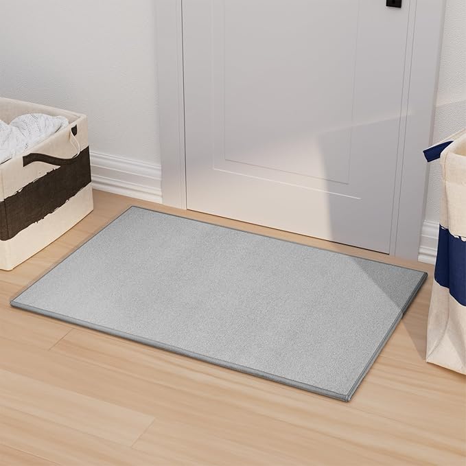 AREDO Door mat with Non Slip Rubber Backing, Washable Soft Floor Carpet for Kitchen, Hallway, Entryway Indoor, Bedroom, Laundry, Low Pile Area Rugs, Solid Color with Pointillism Style, 2 * 3 ft Grey