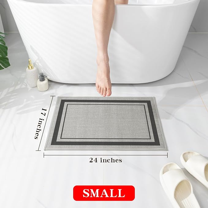 chakme Bathroom Rugs Mat 24x17, Ultra Thin Non Slip Bath Mat Small Quick Dry Absorbent Bath Mat for Bathroom Floor, (Dark Grey, 24"x17")