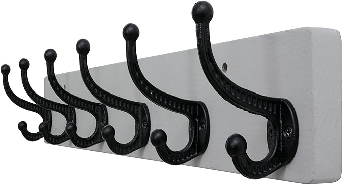 WEBI Rustic Coat Rack Wall Mount,24" Long 6 Cast Iron Coat Hooks Wall Mounted,Heavy Duty Wood Wall Coat Hanger Hooks for Hanging Coats,Jacket,Clothes,Backpack,Farmhouse,Gray