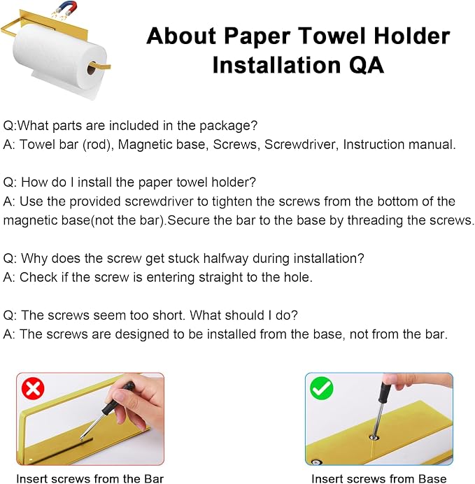 Gold Paper Towel Holder, Magnetic Paper Towel Holder for Fridge, Toilet Paper Roll Holder Magnet Towel Rack Wall Mount Fridge Organizer for Paper Towels Rolls Bathroom Pantry RV Kitchen Storage Golden