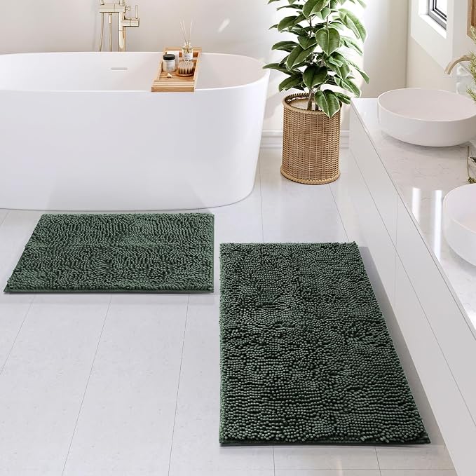 Hearth & Harbor Bathroom Rugs, Chenille Bath Mat - Machine Washable Bath Mats for Bathroom Non-Slip Backing Rubber, Quick Dry Bathroom Mat