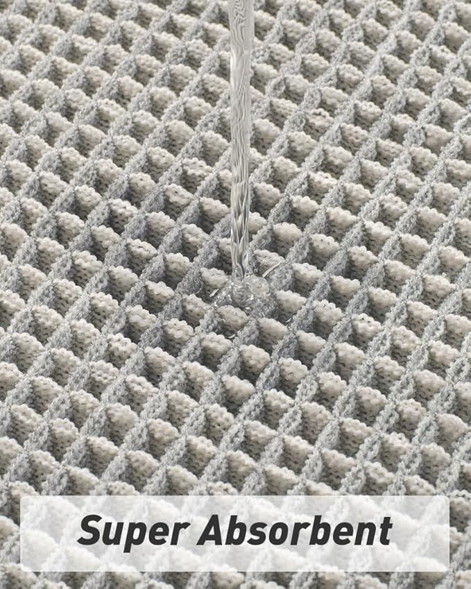 Upgraded Waffle Bath Mat, Super Absorbent Non Slip Bath Mats for Bathroom Floor, Machine Washable Bathroom Rugs with Tassels, Rubber Backed Bathroom Mats, Ultra Soft, 18" x 30",LightGrey & Cream