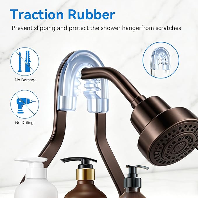 Shower Caddy Hanging, Over Head Shower Caddy Shower Storage Rack Basket with Hooks for Razor and Sponge Rustproof, No Drilling, Accessories for Bathroom and Kitchen, Bronze