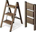 HillhutApex 3 Step Stool, Aluminum Foldable Step Ladder, Lightweight Stable Stool with Wide Non-Slip Pedals, 330lbs Bearing Capacity Ladder for Office,Home,Kitchen - Walnut
