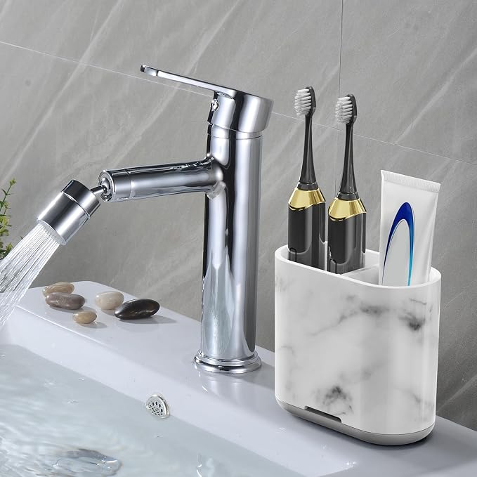 Chintu Toothbrush Holders, 2 Slots Tooth Brush Holder for Bathrooms, Kids Electric Toothbrush and Toothpaste Organizer for Bathroom Countertop Accessories, Shower, Vanity, Storage, Marble/Gray